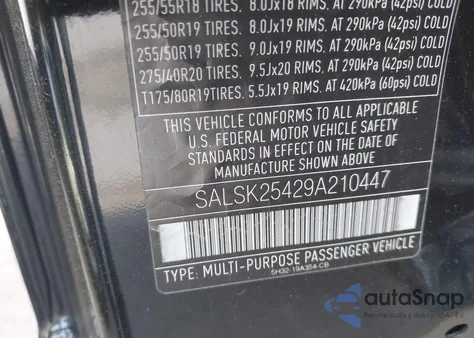 2009 Land Rover Range Rover Sport Hse z USA, uszkodzony, nr VIN SALSK25429A210447